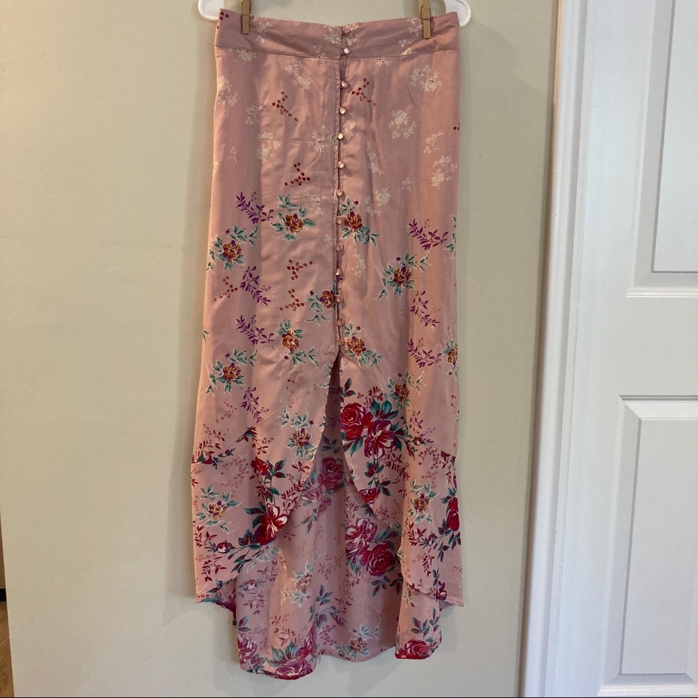 Angie high-low pink floral skirt